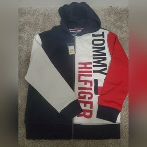 Tommy Hilfiger Unisex medium 12/14 Full Zip Hoodie Blue White Jacket